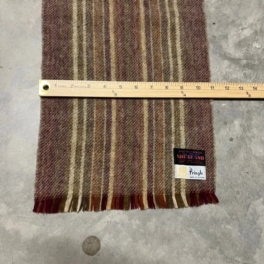 Vintage Pringle of Scotland Lochcarron Shetland Wool Scarf Striped Brown
